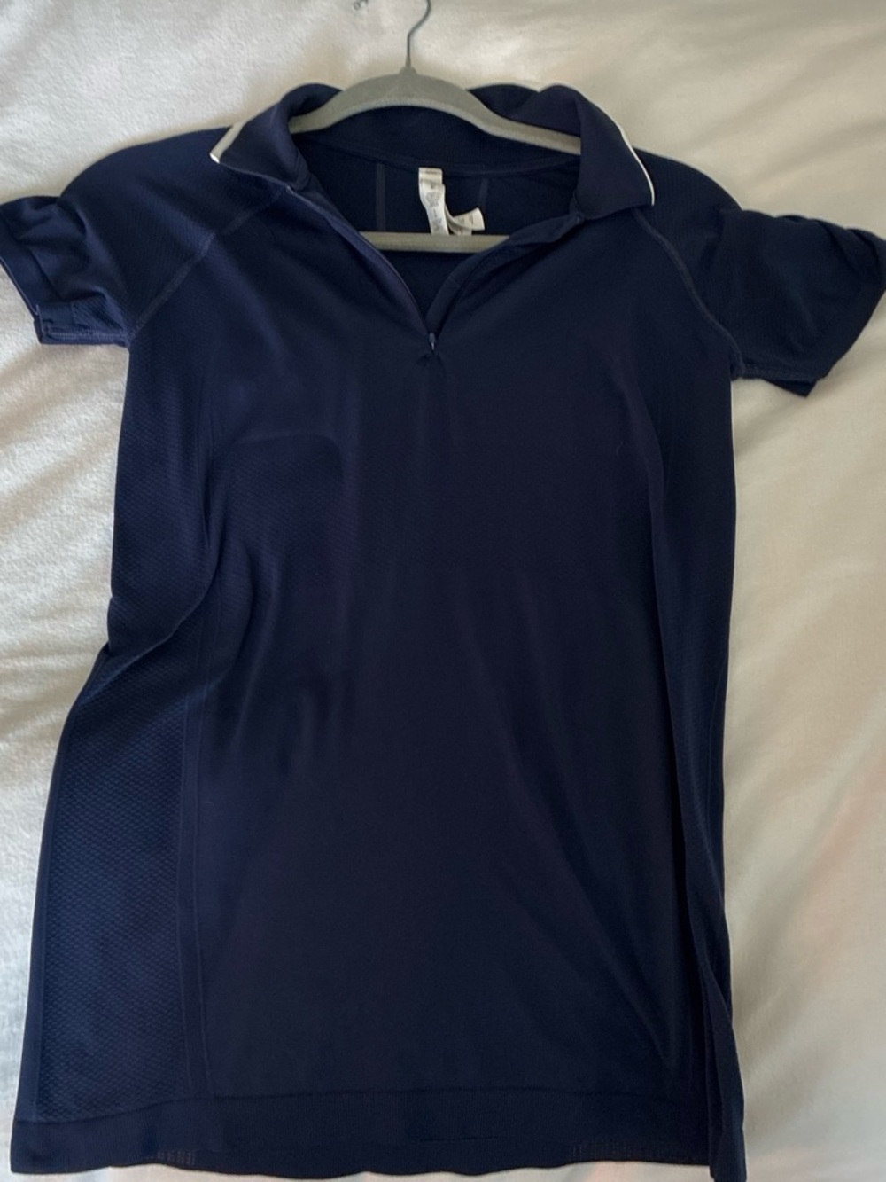 Athleta Navy Short-Sleeve Polo Zip Top with Contrast Piping